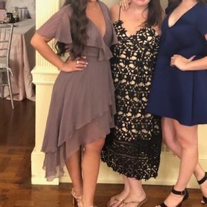 cape back dipped hem mini dress